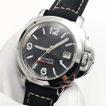 Parnsrpe Men's Automatic Mechanical NH35 Watch Polished Case Sapphire Glass Leather Strap 40mm Men's Watch