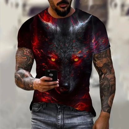Men's T-Shirts Summer Animal Wolf Pattern 3D Print Tops Tees Summer Women Streetwear Fashion Oversized T Shirt Men Clothing