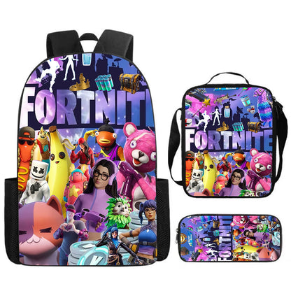 Cute Cartoon  3pcs Set School Backpack with Lunch Bag Pencil Case , Large Anime Fortnite Kids School Bags For Boys and Girls