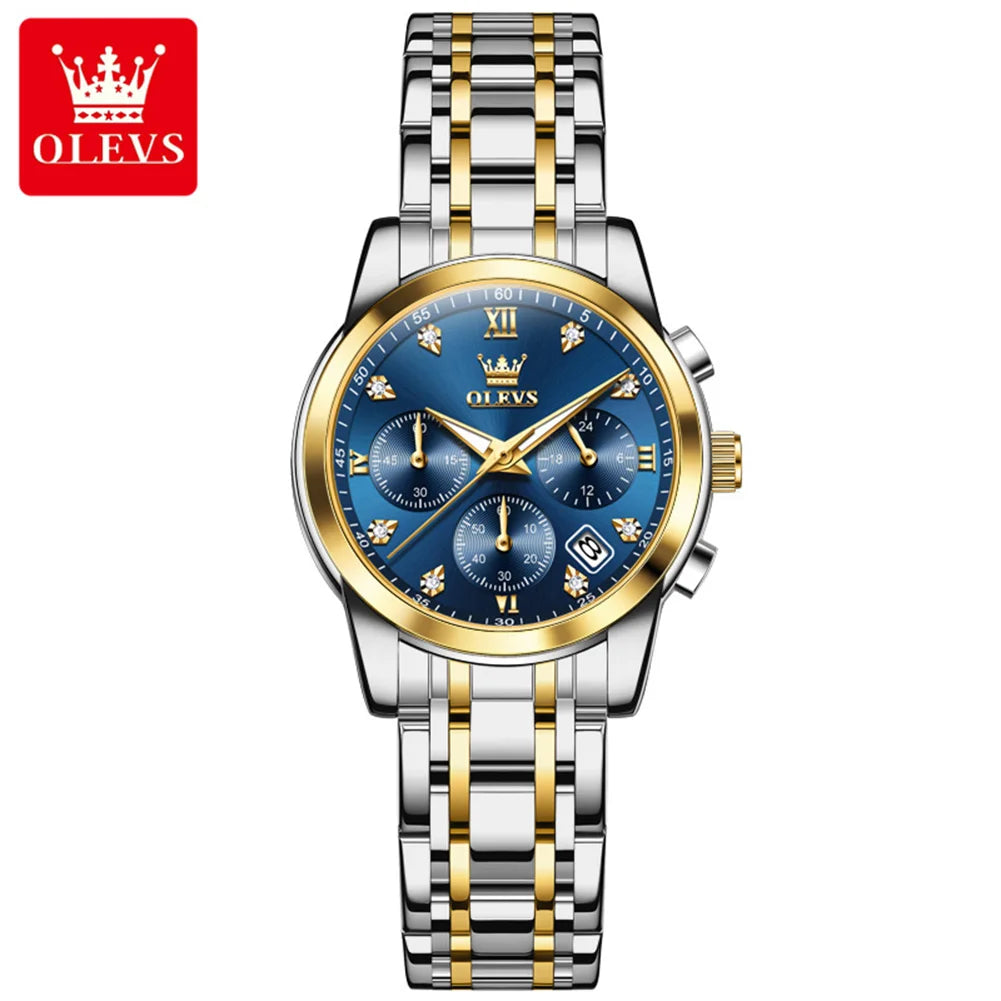 Relógio de senhora OLEVS, marca de luxo, de quartzo, estanque, luminoso, com data, cronógrafo, bracelete, relógio de gala com diamantes.