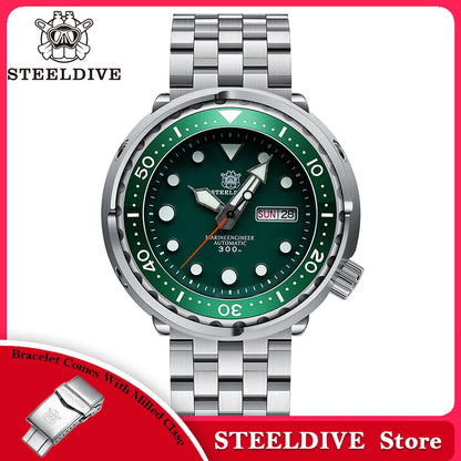 STEELDIVE Top Brand Day Function 47.5mm 300M Waterproof Sapphire Glass Ceramic Bezel NH36 Automatic Dive Can Tuna Watch for Men