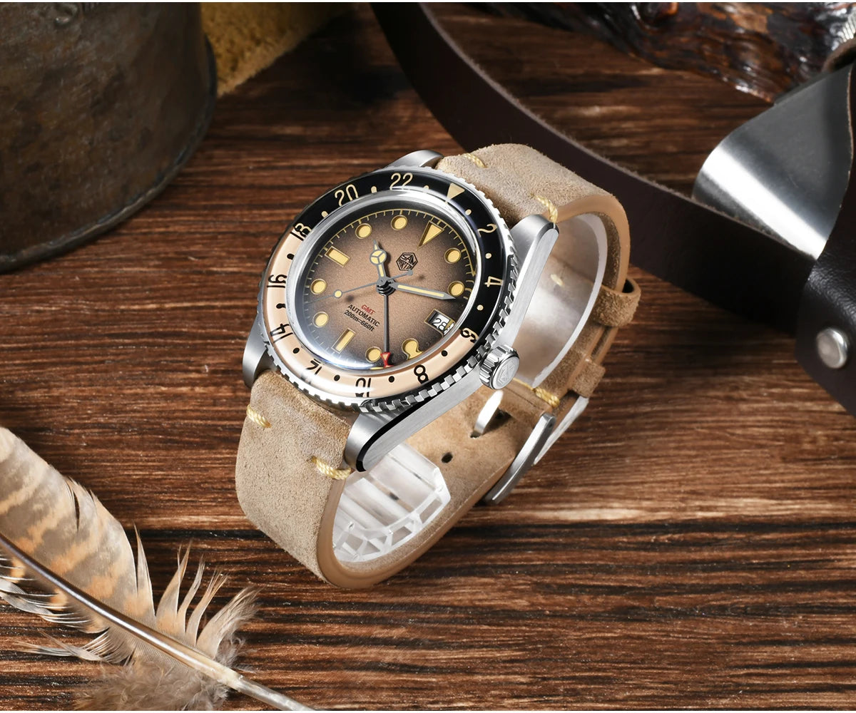 San Martin 2025 Men's Watches Retro NH34 GMT Sandwich Dial 40mm Bidirectional Sapphire Bezel Luxury Sports Watch 20Bar SN0134