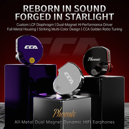 CCA Phoenix Metal Alloy Body 10mm Dual Magnetic Dynamic Coil HIFI Sound Quality In Ear Wired Esports Music Earphones
