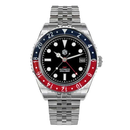 San Martin 40mm SN0005 Retro GMT NH34 Automatic Distressed Patina Dial Bi-color Sapphire Bezel Jubilee Mens Watches 20Bar Lume