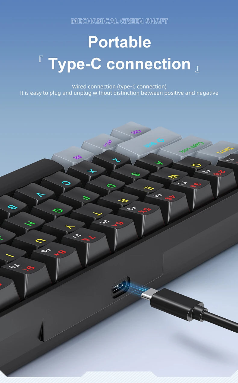 Teclado mecánico mini APAYADO K61, con cable, 61 teclas, Phantom RGB, negro/blanco, interruptor mecánico rojo/azul para gaming, portátil 60%