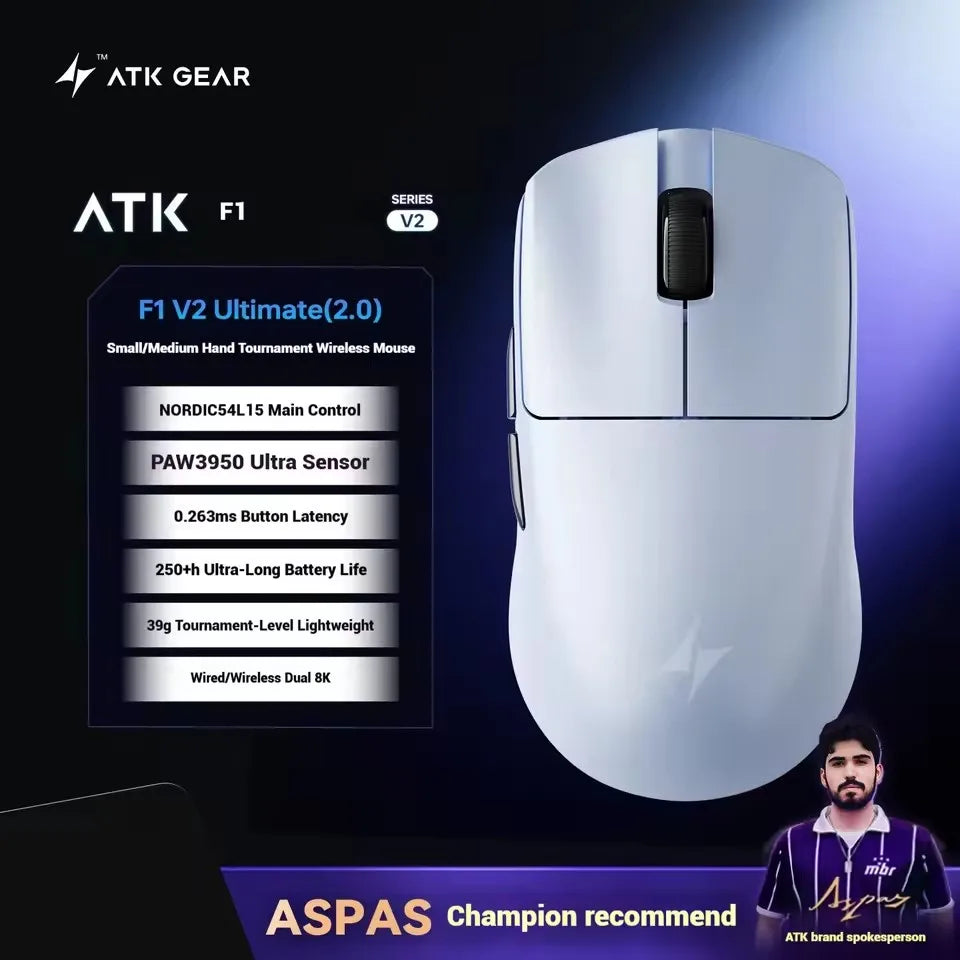 ATK Blazing Sky F1 V2 Ultra Max Ασύρματο Gaming Ποντίκι Διπλής Λειτουργίας Ελαφρύ PAW3950Ultra Διπλό 8K Χαμηλής Καθυστέρησης Εργονομικό Extreme