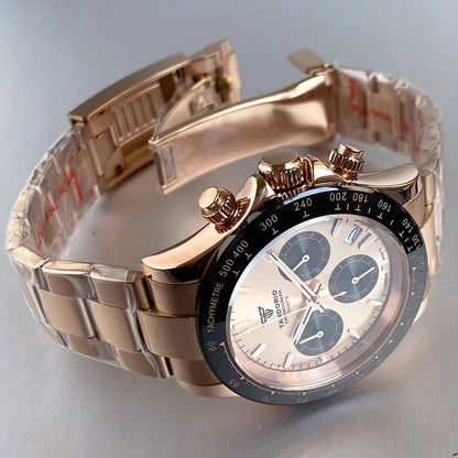 Reloj de lujo para hombre VK63 con movimiento de cuarzo, cronógrafo de negocios, 39mm, acero/oro rosa, fecha, esfera luminosa y cronógrafo completo