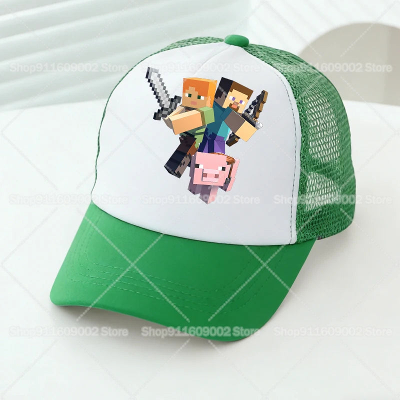 Baseballové čiapky s sieťovinou s motívmi z hry Minecraft, kreslené postavičky, pre dospelých a deti, športové čiapky, pre chlapcov a dievčatá, letné vonkajšie čiapky s klobúkom proti slnku, darček