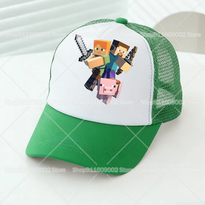 Baseballové čiapky s sieťovinou s motívmi z hry Minecraft, kreslené postavičky, pre dospelých a deti, športové čiapky, pre chlapcov a dievčatá, letné vonkajšie čiapky s klobúkom proti slnku, darček