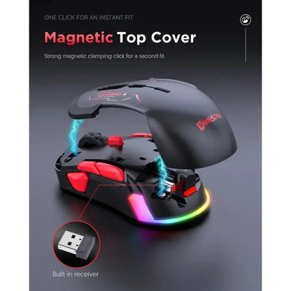 MKESPN W12 10-Tasten-Makro-Gaming-Maus, beidhändig, kabellos, Bluetooth, Mehrkanal, Tri-Mode, großes RGB, ergonomisch, beidhändig