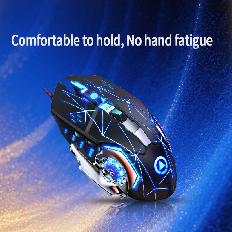 Rato Gaming USB com Fio, 6 Botões, Retroiluminado, Ergonómico, DPI Ajustável, Rato Ótico para PC Gamer e Computador de Secretária
