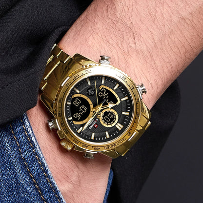 NAVIFORCE Herren-Sportuhr – Originelle Luxus-Armbanduhr aus Edelstahl, wasserdichtes Militärmodell mit doppelter Anzeige