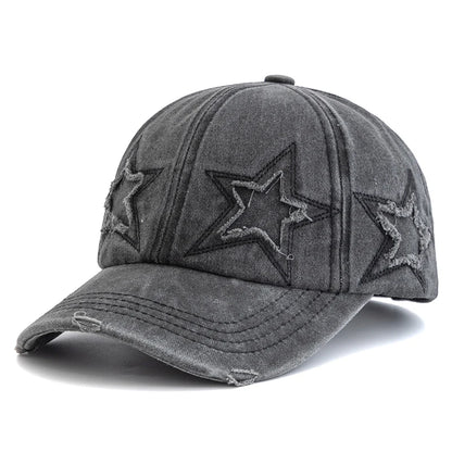 Damska czapka baseballowa z wyblakłą bawełną i motywem pięcioramiennej gwiazdy – modna czapka typu „dad hat” w stylu ulicznym