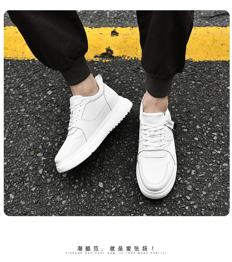 Adidași pentru bărbați cu talpă înălțătoare, pantofi cu talpă înălțătoare, talpă interioară pentru creșterea înălțimii cu 7-8 cm, pantofi cu toc înalt, pantofi sport din piele naturală