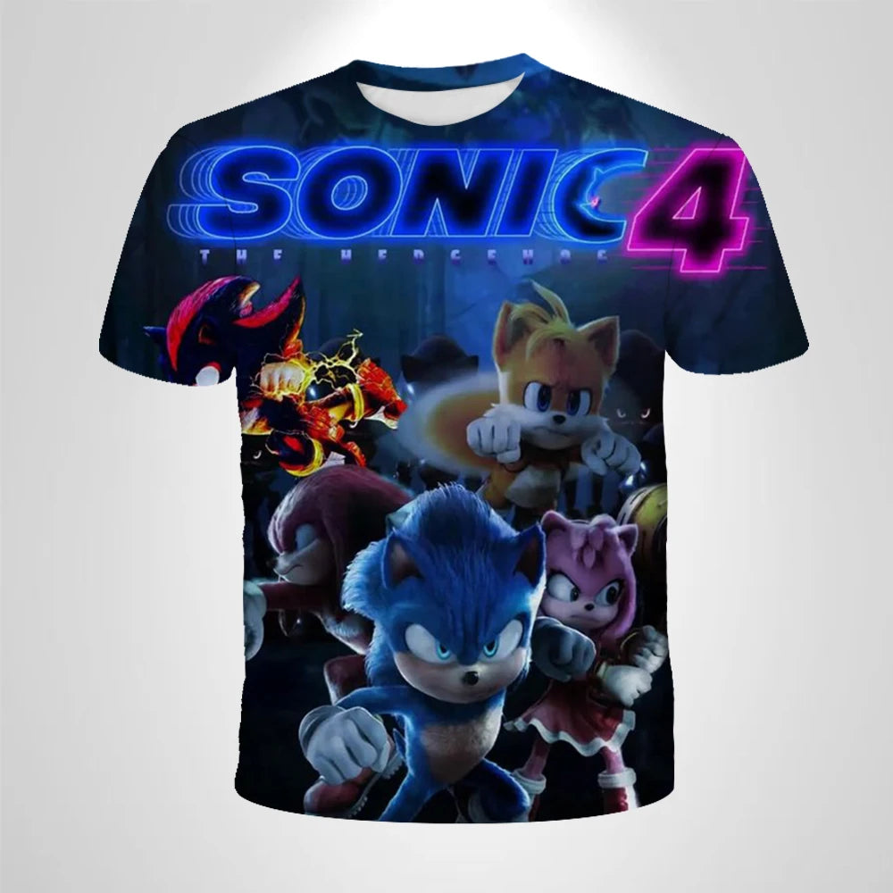 206 Sonic The Hedgehog Anime Boys' Breathable T-shirt Children's Fashion Clothing Casual Wear, Breathable Thin Style, Unisex Top
