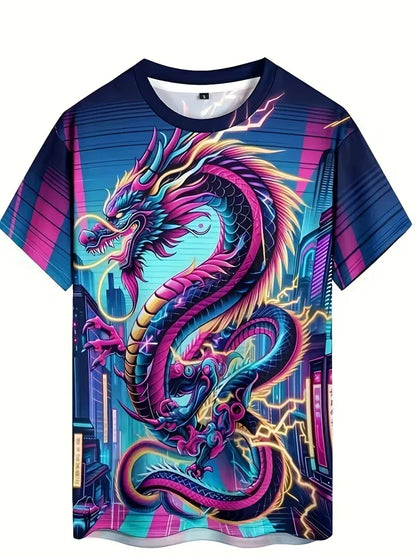 Cool Dragon Graphic Men's T-Shirt 3D High-Definition Print Hot Tee Round Neck Fashion Casual Quick-Drying Oversize Men Clothing