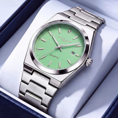 Pánské quartzové hodinky CHRONOS – náramek z nerezové oceli, vodotěsné, luminiscenční ručičky, zobrazení data – ideální do práce, na sport i pro každodenní nošení