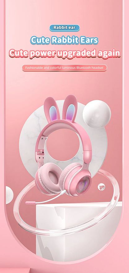 Glow Unicorn Bluetooth Headphones for Kids – LED Bunny Ear Wireless Headphones with Microphone, TF Card Slot, Over-Ear Bluetooth Headset for Gaming, Music & Mobile Devices