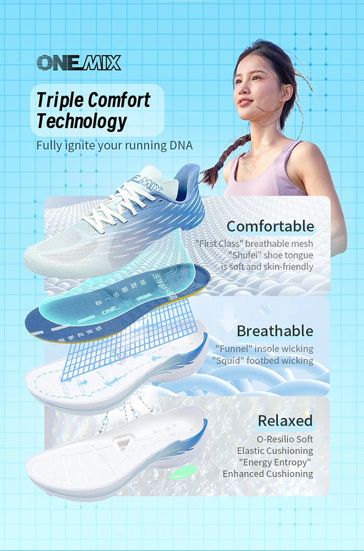 Onemix Wind Wings : chaussures de course respirantes pour hommes, marathon, sport et loisirs ; chaussures de sport légères pour femmes ; corde à sauter d'extérieur pour hommes