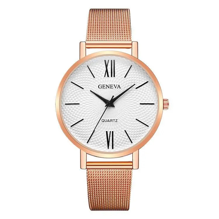 2021 New Geneva Watch Women Black Watches Stainless Steel Mesh Band Quartz Wristwatches Casual Ladies Watches Cheap Price