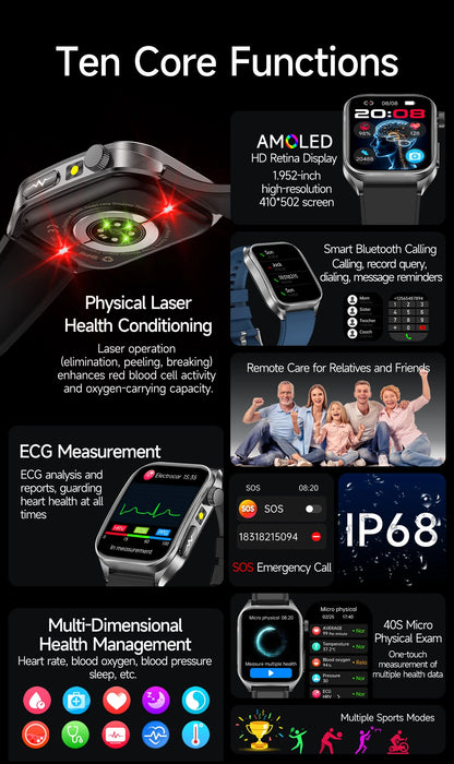 2026 New 650nm Laser Therapy Blood Fat Uric Acid Blood Pressure Smart Watch ECG+PPG Precise Health Monitor Smartwatches For Men