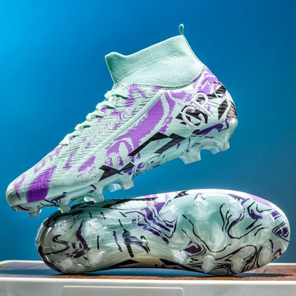Unisex Teen Low Top Football Shoes Lightweight Elastic Sole Anti Slip Short Spikes Lawn Field Match Training Sneakers