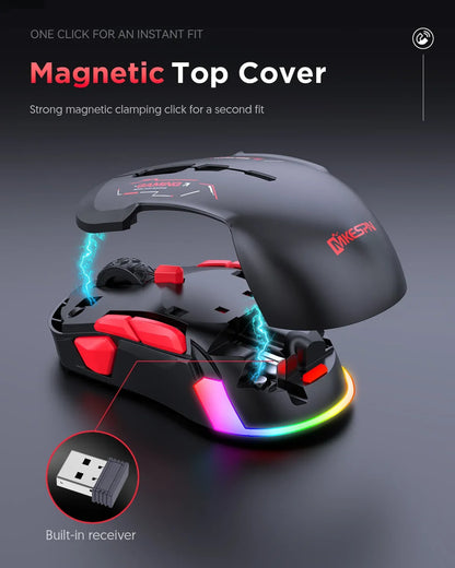 MKESPN W12 10-Tasten-Makro-Gaming-Maus, beidhändig, kabellos, Bluetooth, Mehrkanal, Tri-Mode, großes RGB, ergonomisch, beidhändig