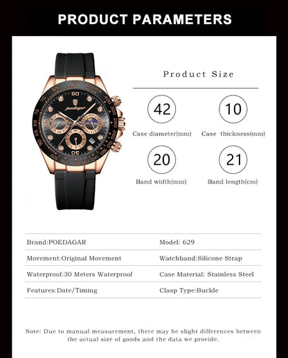POEDAGAR Fashion High Quality Luxury Men Wristwatch Waterproof Luminous Chronograph Date Quartz Men's Watch Outdoor Man Watches