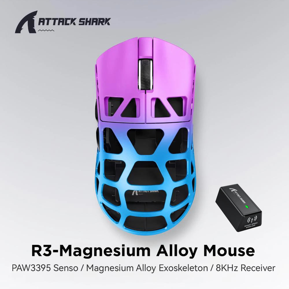 ATTACK SHARK R3 Gaming Mouse Magnesium Alloy Honeycomb,Ultra-Lightweight 8K Hz, PAW3395 Sensor, 26000 DPI, Ergonomic Shel