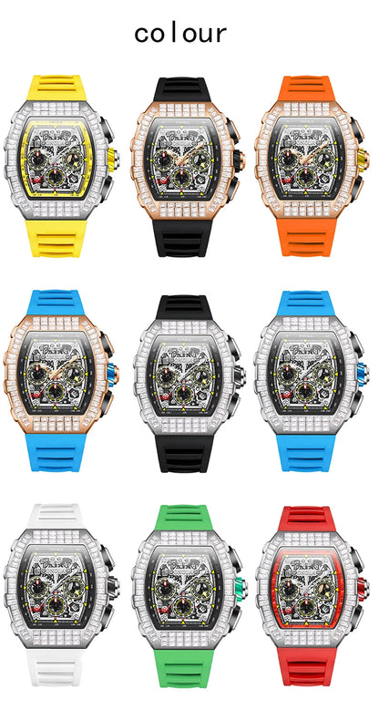 Hot Selling Fashion Fully Automatic Mechanical Watches Men ONOLA Unique Design with Diamond Inlaid Waterproof Tape Men's Watch