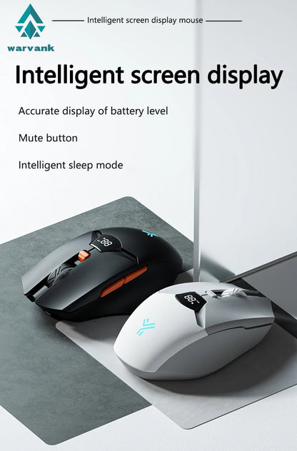 Warvank SX01 trådlös gamingmus med smart skärm, DPI-justering i 6 steg, 600mAh uppladdningsbar tyst Bluetooth-mus för kontor