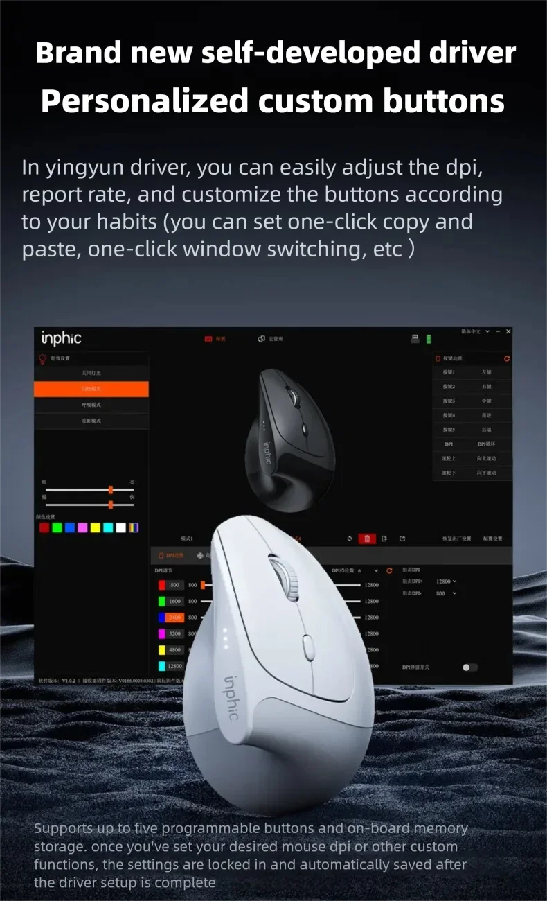 Mouse wireless verticale Inphic X9 PRO, ricarica rapida Type-C, ergonomico e silenzioso, mouse da ufficio per laptop, PC, computer e gaming