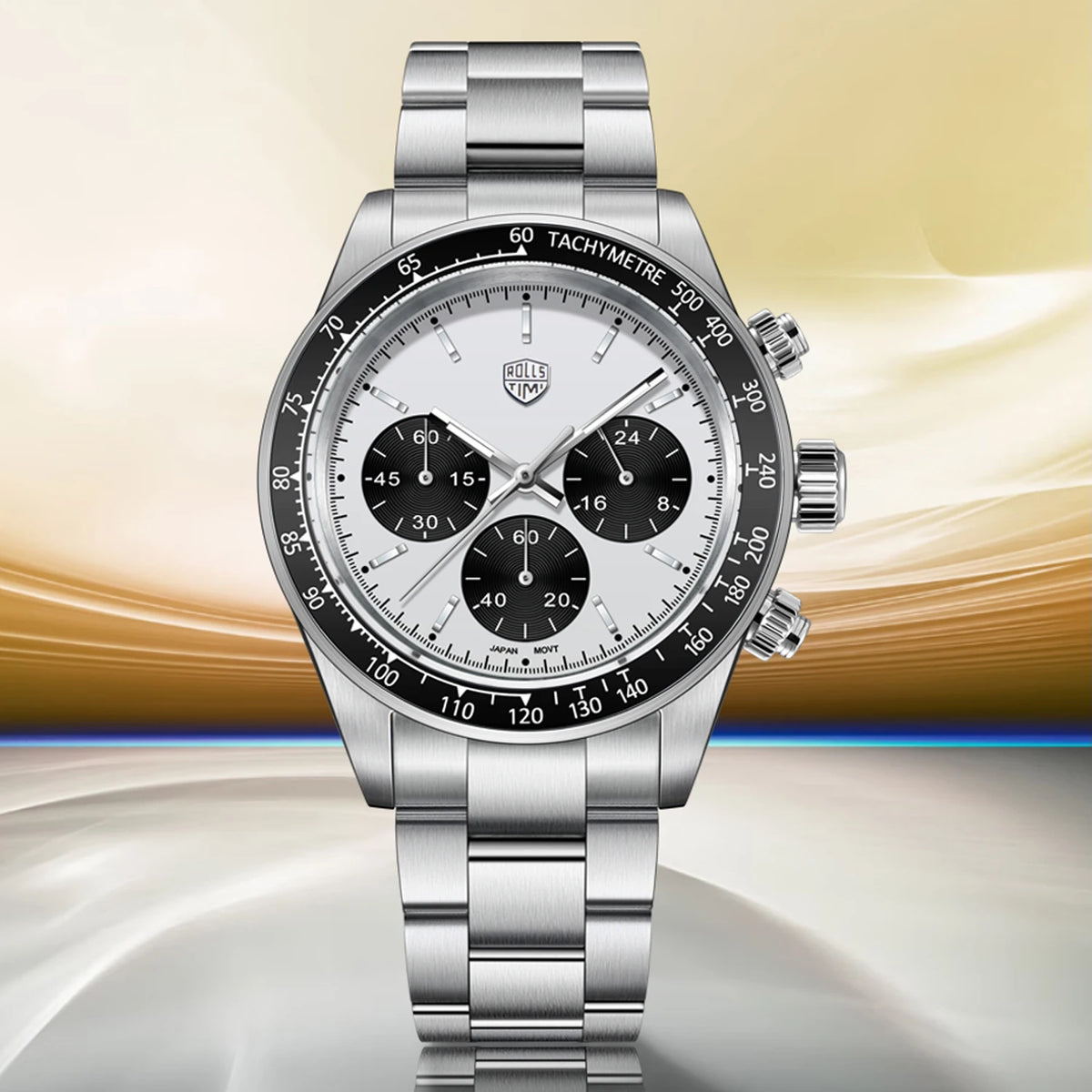Pánské hodinky Rolls Timi Panda – křemenný chronograf, luxusní model, safírové sklo s antireflexní úpravou, vodotěsné, sportovní styl