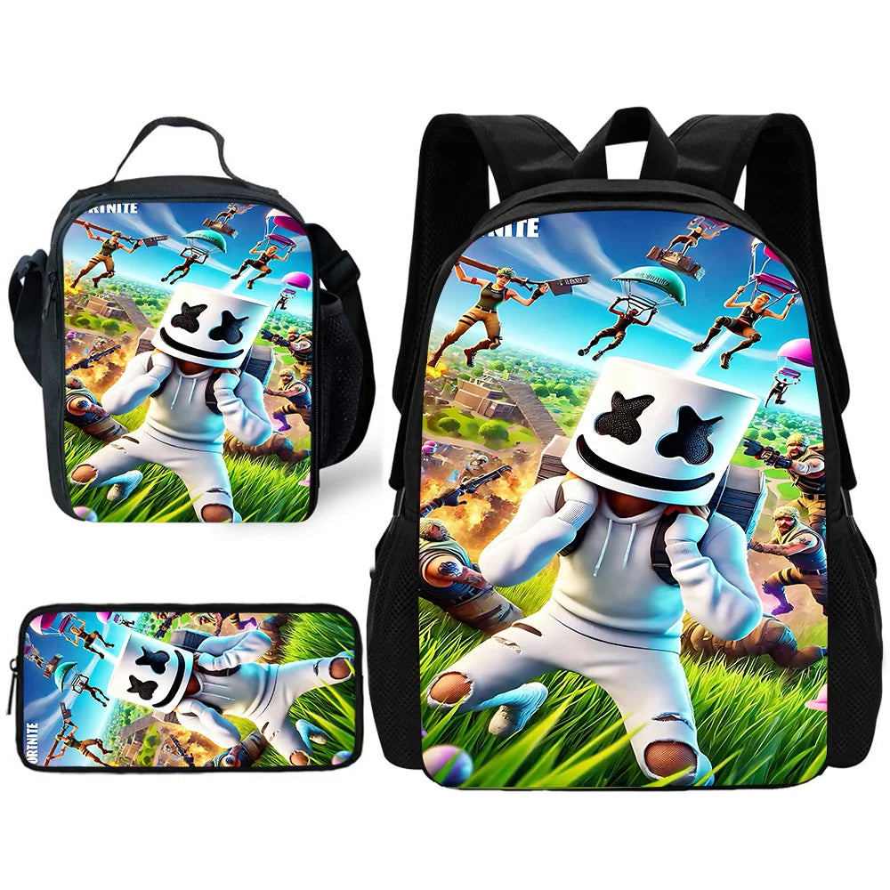 Child School Backpack with Lunch Bags ,Pencil Bags ,Hot Game Design-F-FortniteS School Bags for Boys Girls Best Gift