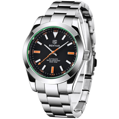 BENYAR – Nuovo orologio da uomo, marchio di lusso, orologio meccanico a carica automatica, impermeabile fino a 50 m, modello sportivo con lancette luminescenti