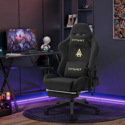 Vittanly Gaming Chair Ergonomic Office Chair with Footrest, Breathable Fabric Adjustable Rotating Computer Chair with 3D Armrests for Gaming & Work