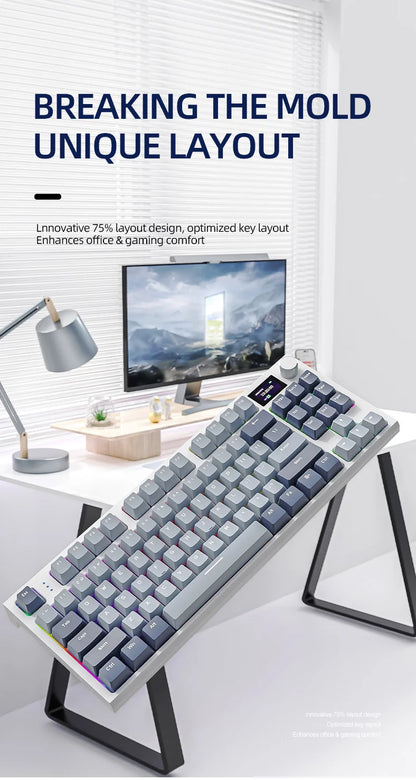 Teclado mecânico ATTACK SHARK K86 com botão metálico, ecrã TFT inteligente a cores, layout de 87 teclas, iluminação RGB e ligação trimodo