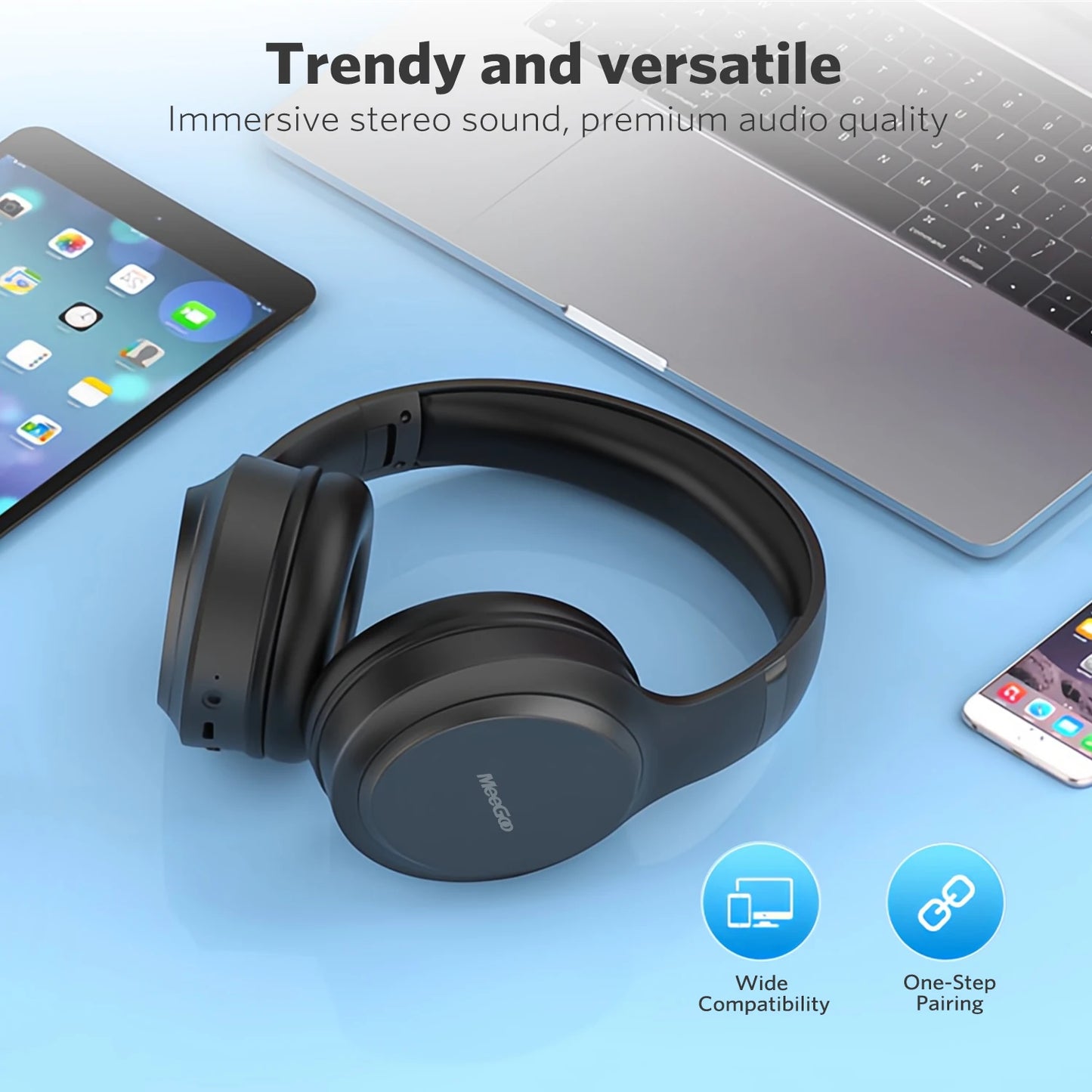 MeeGoo Wireless Headphones Bluetooth 5.4 Earphones Foldable Stereo Earphones Super Bass Noise Reduction Mic for Laptop PC TV New