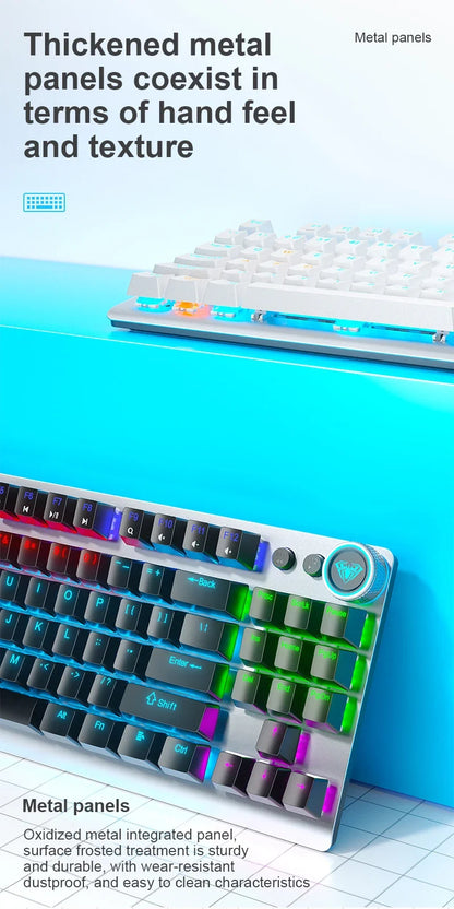AULA F3001 Mechanical Keyboard Bluetooth Wireless Three Mode Metal Panel Two-color Injection Molding Cool Backlight Effect 87 Key