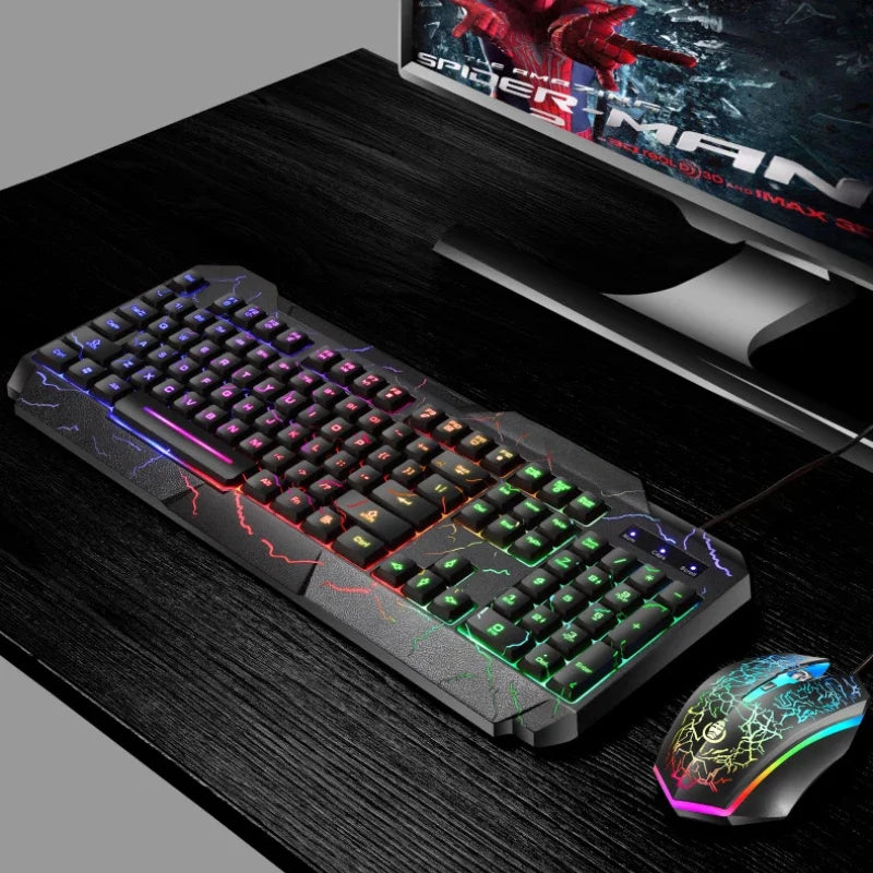 Combo de teclado y ratón gaming con cable para ordenador de sobremesa, teclado retroiluminado con luz LED y sensación mecánica