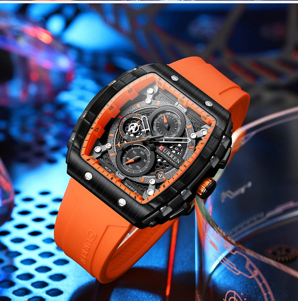CURREN Fashion men watch brand unique square design luxury quartz sports tape watches men waterproof