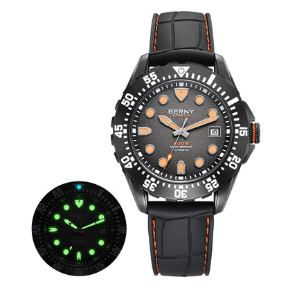 BERNY Automatic Diver Watch for Men Frosted Dial MIYOTA 8215 316L Supper Luminous Sapphire AR Fluororubber Men's Diving Watches