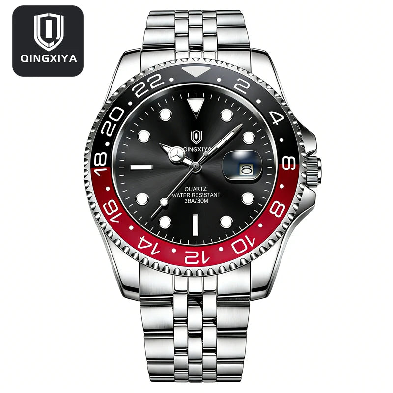 2026 New QINGXIYA Luxury Men Quartz Watches Stainless Steel Waterproof Luminous Date Watch Top Brand Men Wristwatch reloj hombre