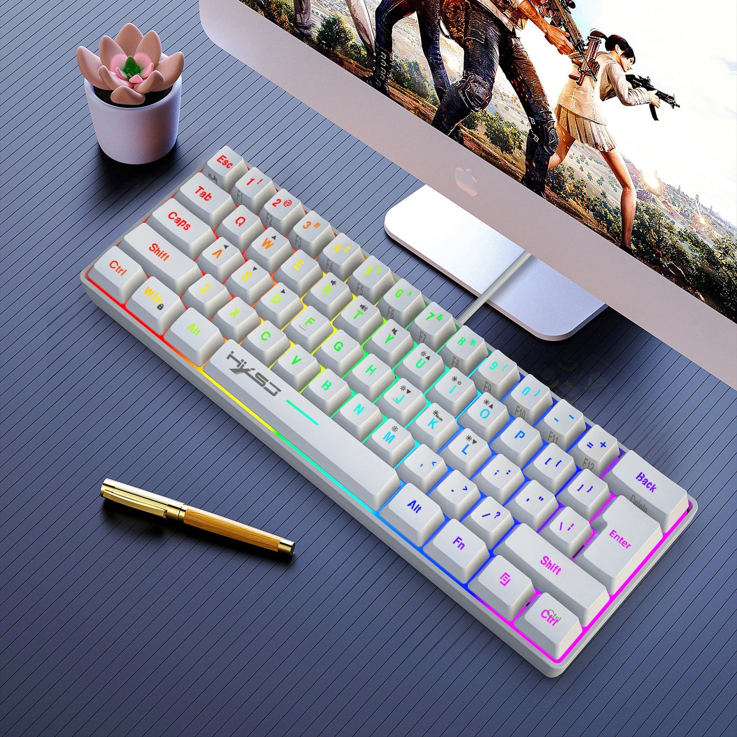 New Mini Gaming keyboard Wired Thin Film Keyboard 61-key Touch RGB Glow Multiple Quick Key Combination Suitable For Gaming Offic
