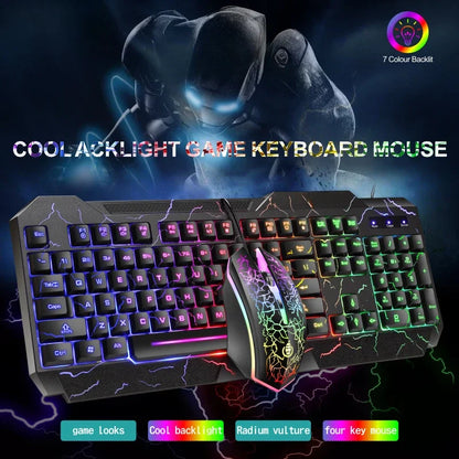 Combo de teclado y ratón gaming con cable para ordenador de sobremesa, teclado retroiluminado con luz LED y sensación mecánica