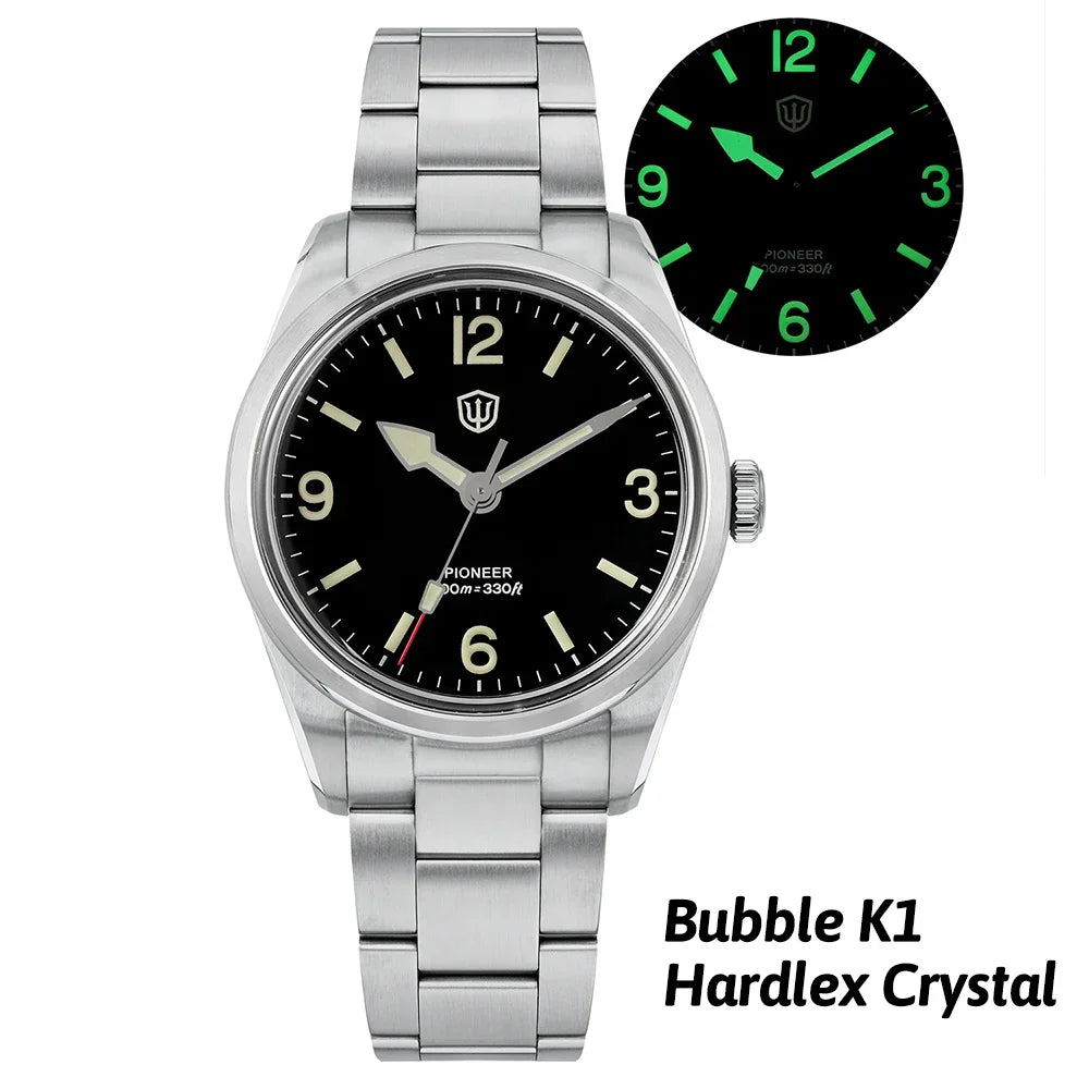 Montre à quartz pour homme Watchdives WD1960S V2, style vintage, cadran crème, 36 mm, mouvement VH31 à trotteuse fluide, verre saphir bombé, étanche 10 ATM, aiguilles luminescentes, boîtier en acier inoxydable