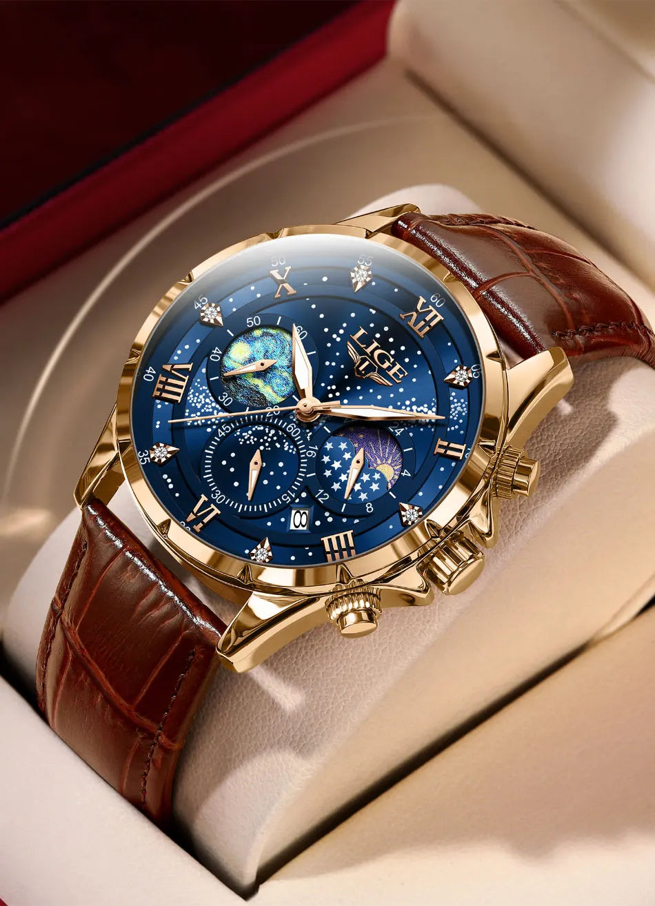 New LIGE Watches Mens Top Brand Luxury Casual Leather Quartz Men's Watch Business Clock Male Sports Waterproof Date Chronograph