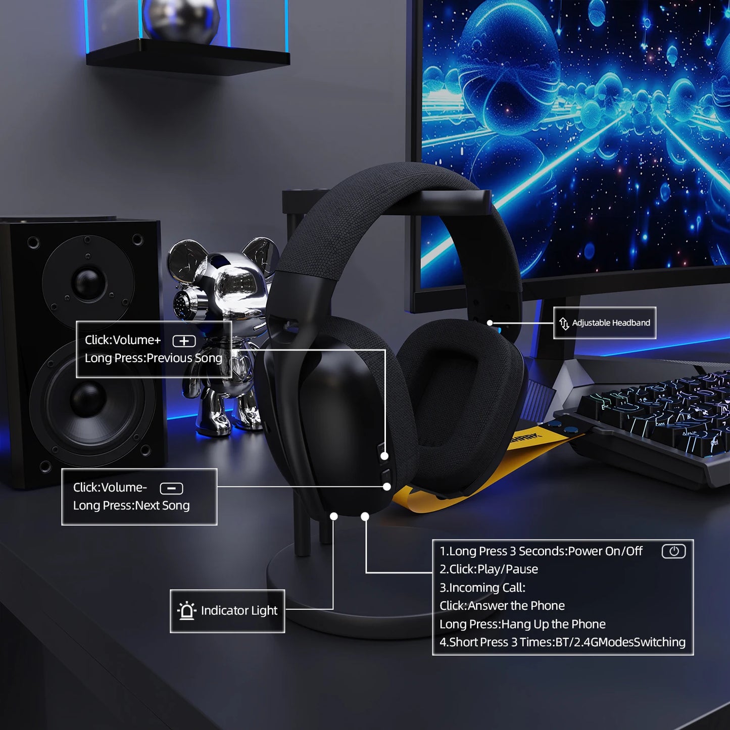 ATTACK SHARK L80PRO 3-in-1 Gaming-Headset – Kabellose Bluetooth-Kopfhörer mit niedriger Latenz, Doppelmikrofon, 40mm Hi-Fi-Sound und stabiler Verbindung fürs Gaming