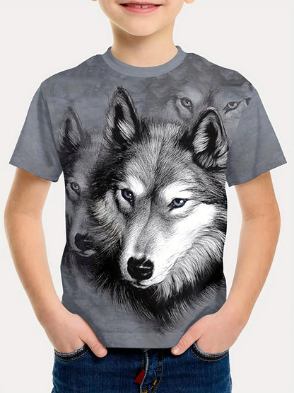 Children's Clothing Boys Tshirt Short Sleeve Cool 3D Wolf Print Kids Summer Clothes Stylish Streetwear Round Neck Girl Clothes﻿