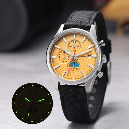 BERNY Chronograph Quartz Men Watch Luminous Miyota OS10 Top Luxury AR Coated Sapphire 5ATM Waterproof 2026 Sports Men’s Watches